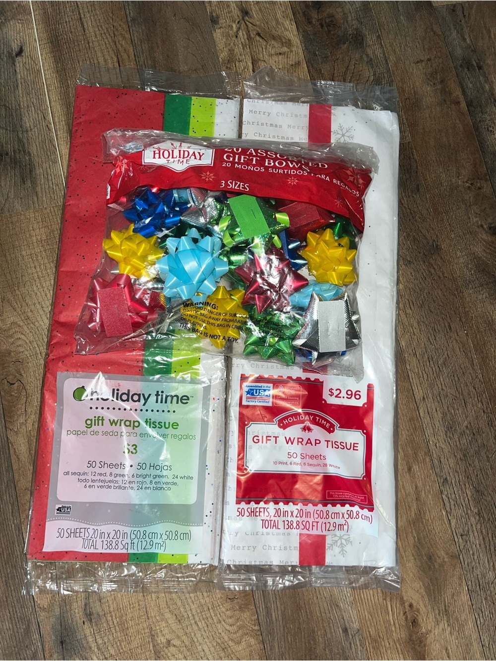 Holiday Time Multicolor Gift Bow and Tissue Paper Set